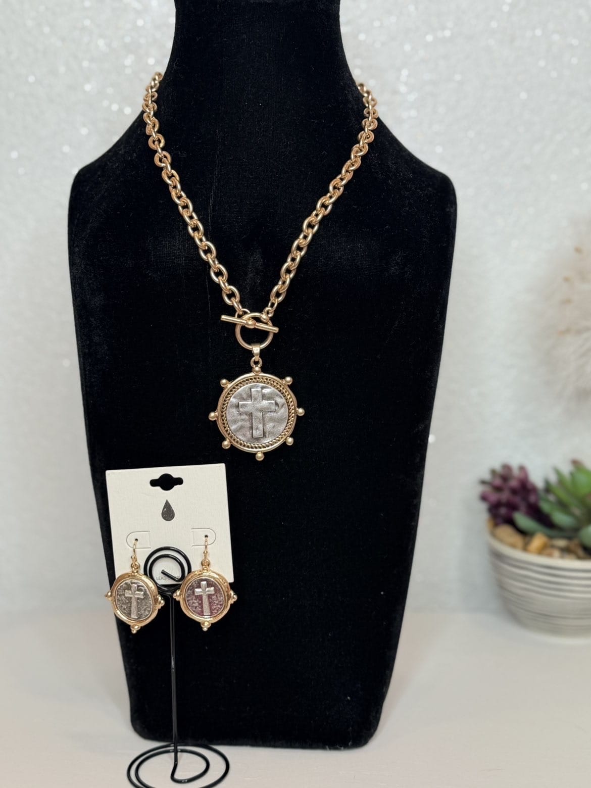 Wild Horse Boutique Two-Tone Cross Dangle Earrings