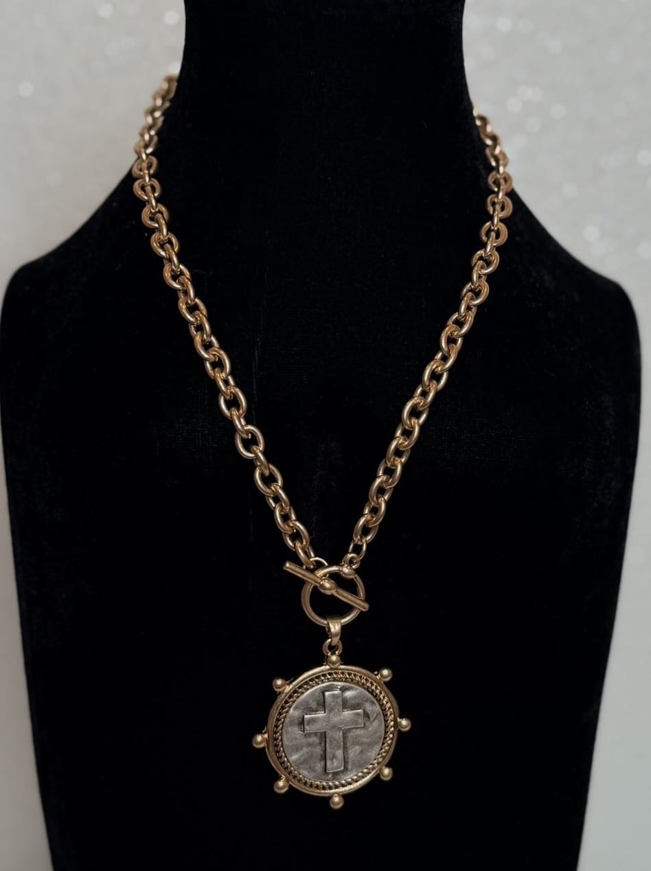 Wild Horse Boutique Two-Toned Large Cross Pendant necklace