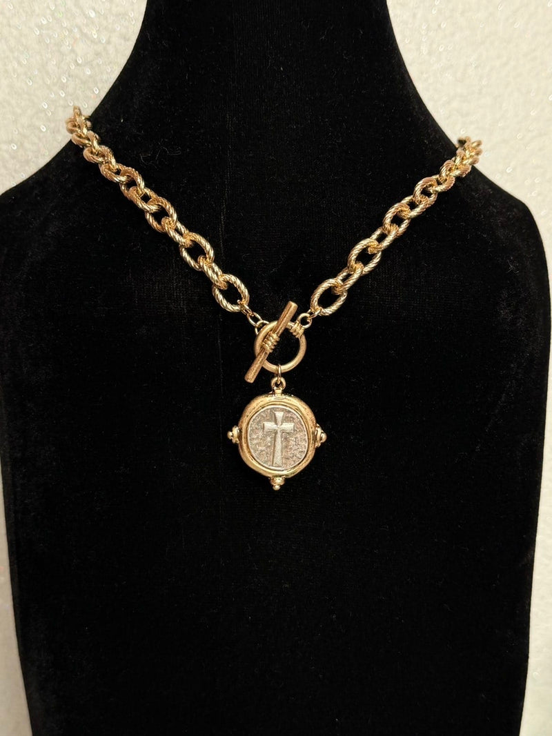 Wild Horse Boutique Two-Toned Necklace-Small Cross Pendant