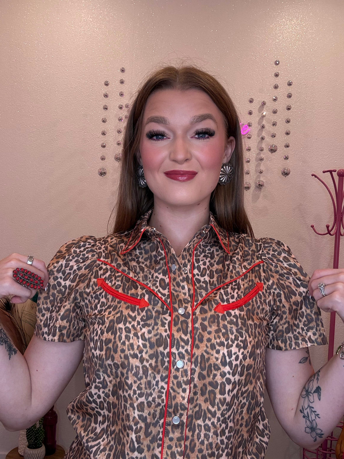 Wild Horse Boutique Western leopard Pearl snap button down blouse